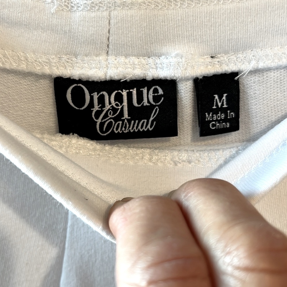 Onque Casual White Knit Pants Womens Medium Comfy Business Casual Cropped - Picture 5 of 8